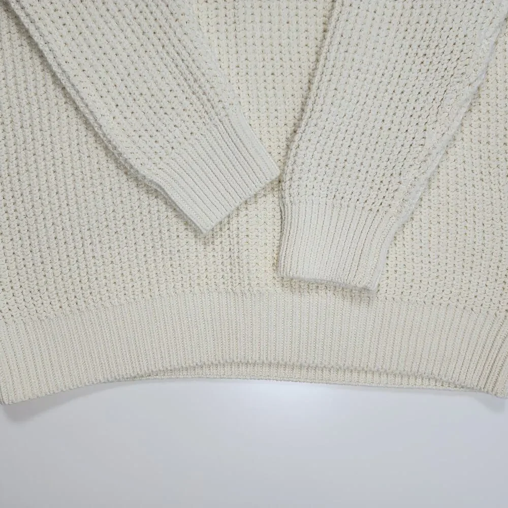 Zara Men's Cream Chunky‎ Knit Sweater Size L Cotton Crewneck Pullover